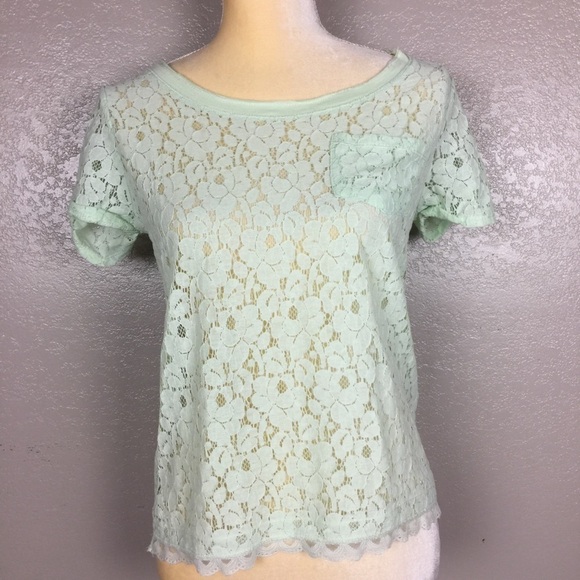 Poof Mint Green Short Sleeve Lace Top Cottage Core NWT - Picture 8 of 8